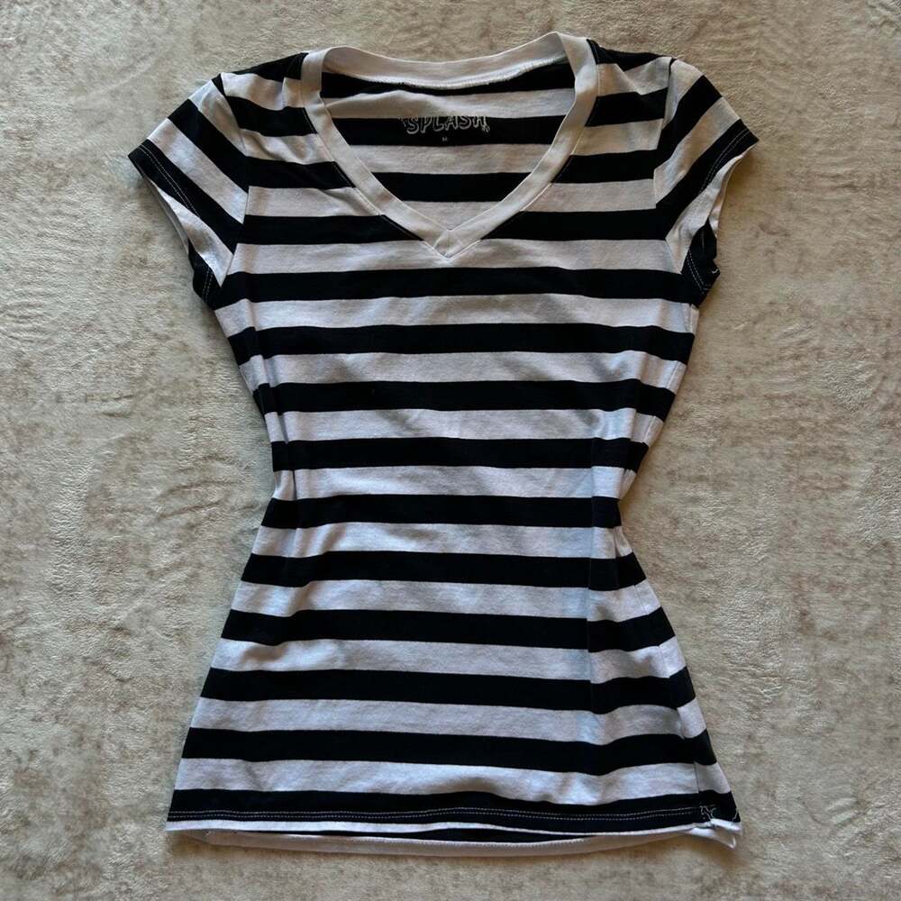 White and black striped cotton top size m